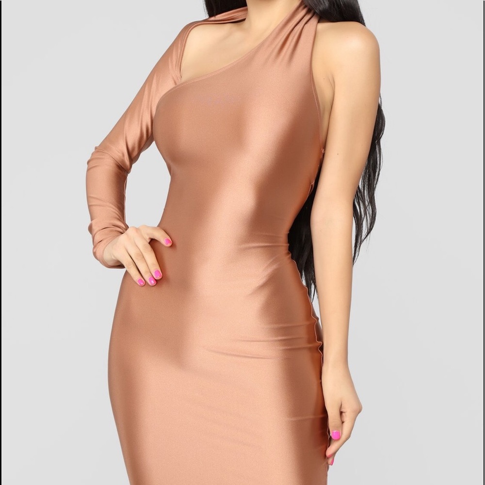 Fashion Nova Bronze One Shoulder Dress